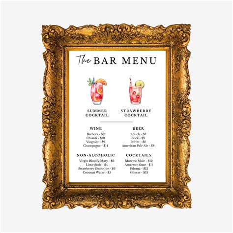 Image result for Typical Bar Menu