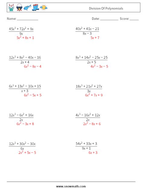 Image result for Basic Polynomial Operations Worksheet Answers