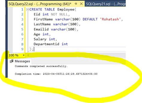 Toradh íomhá ar Default Constraint in SQL