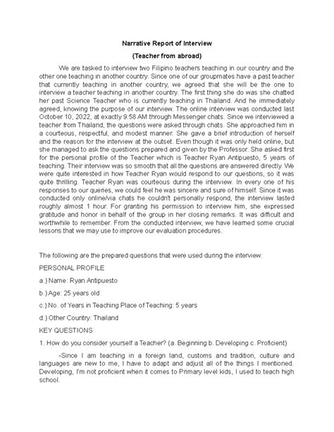 Afbeeldingsresultaten voor Narrative Report for Interview Sample