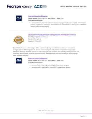 Toradh íomhá ar Credly Transcript. Example