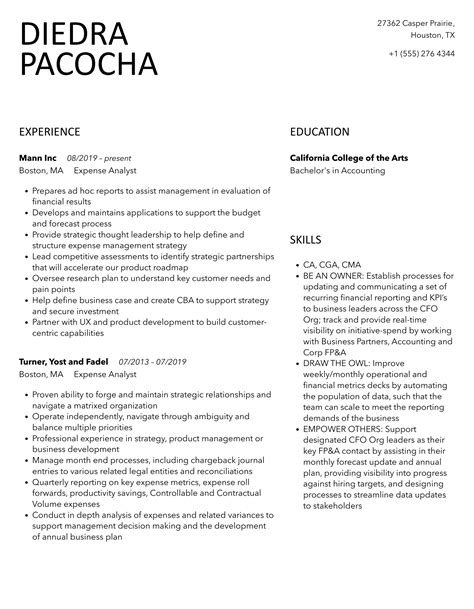 Expense Report Resume Example に対する画像結果