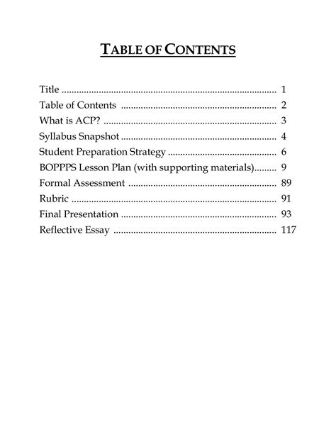 Image result for Sample Table Contents Portfolio