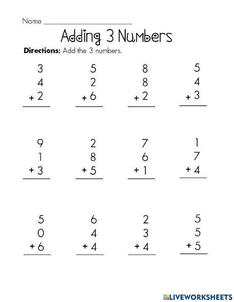Résultat d’images pour 3 Addends Addition Worksheet