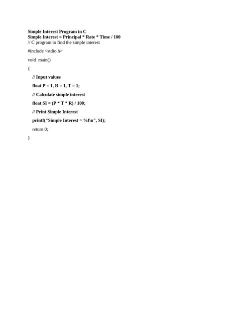 Image result for Write an Algorithm to Compute Simple Interest in C