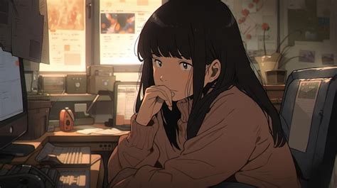 Image result for Anime Looking at Computer