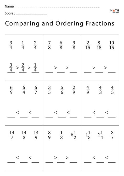 Image result for Fractions Order Worksheets