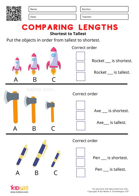 Afbeeldingsresultaten voor Comparing Objects Worksheet Grade 1