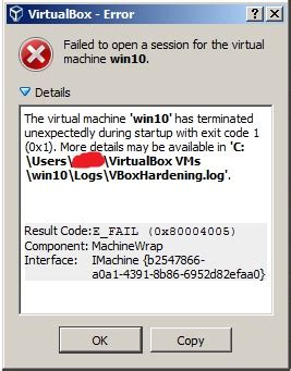 Image result for VirtualBox Starting Error