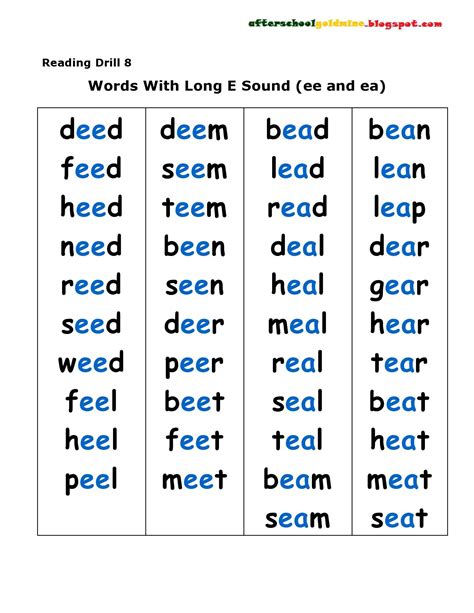 Image result for Long Vowel Ee
