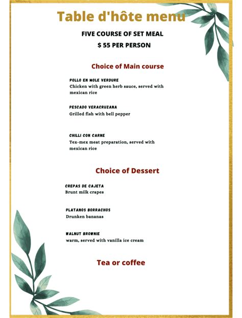 Image result for Example of Main Course in a Menu