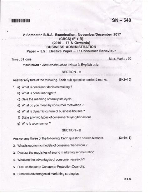 Image result for Consumer Behaviour BBA Question Paper