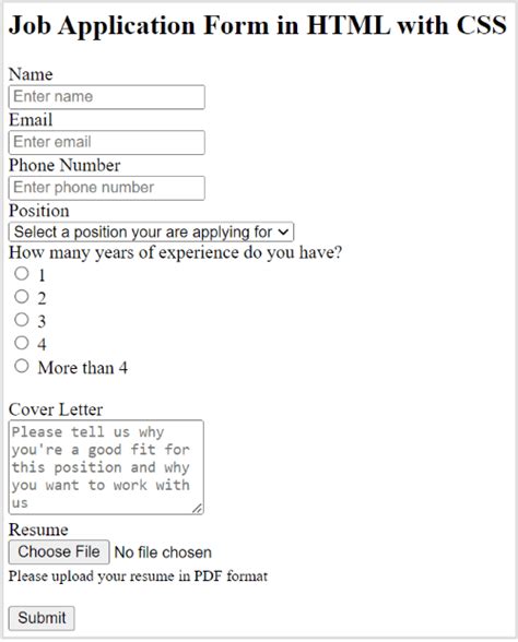 Image result for Job Application Template with Submit File HTML Form