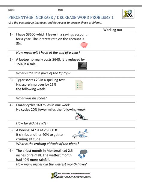 Image result for Percentage Word Problems Worksheet PDF