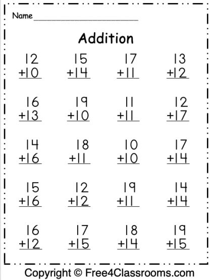 Image result for 2-Digit Addition Math Sheet