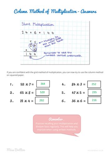 Image result for Multiplication Column Method No Answer