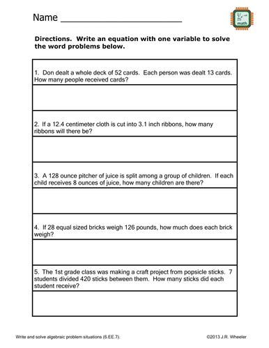 Toradh íomhá ar One Variable Word Problems Worksheet