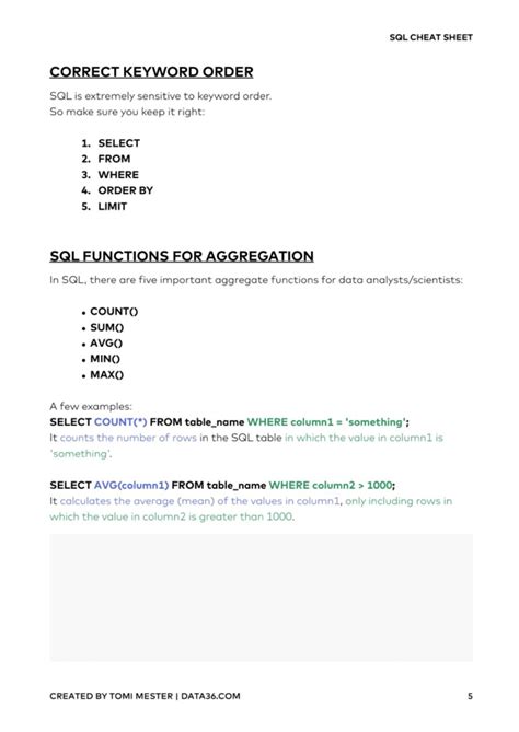 Image result for SQL Cheat Sheet Select From Where