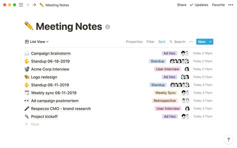 Notion Meeting Notes Database に対する画像結果