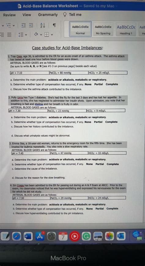 Toradh íomhá ar Acid-Base Balance Worksheet GCU