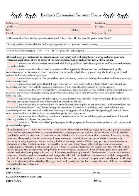 Image result for Lash Extension Consent Form Free Printable