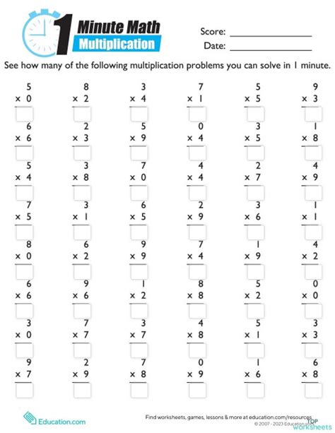 Bildergebnis für Minute Math Multiplication Worksheets
