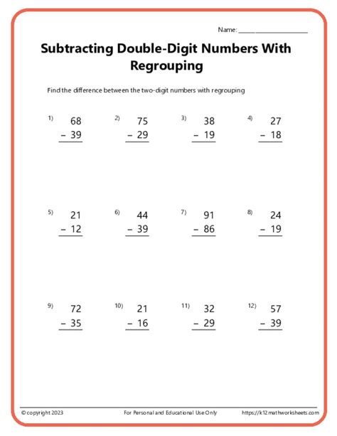 Toradh íomhá ar 2nd Grade Double-Digit Math Worksheets