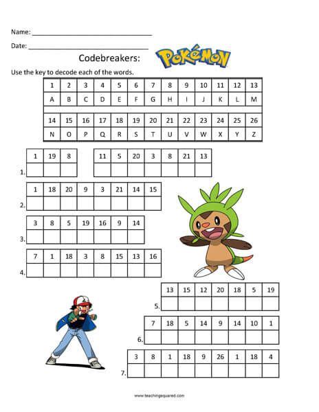 Résultat d’images pour Pokemon Code Breaker Worksheet