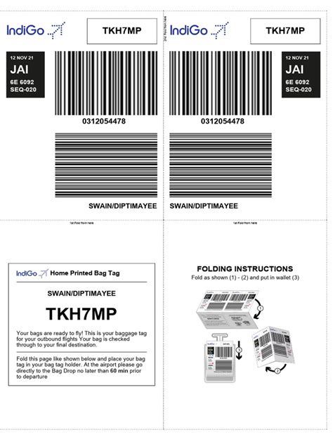 Image result for Baggage Tag Example