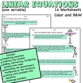 One Variable Word Problems Worksheet に対する画像結果