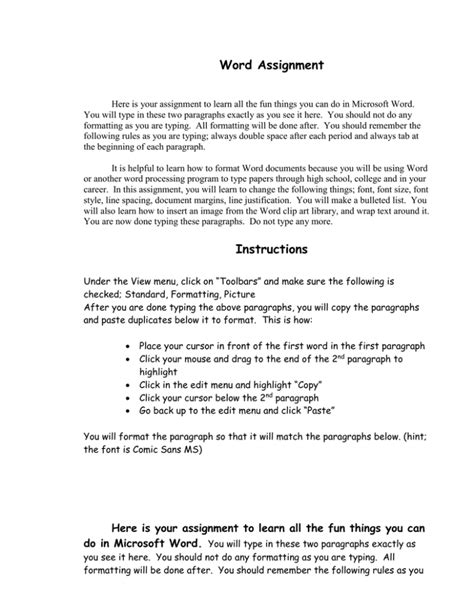 Image result for Assignment for Word