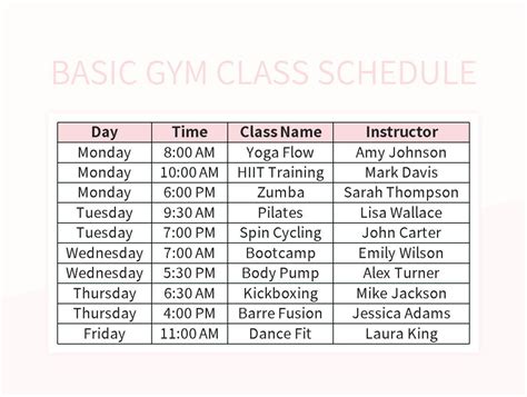 Image result for Excercise Class Planer