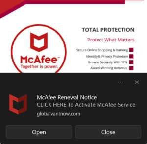 Image result for Fake McAfee Pop Up