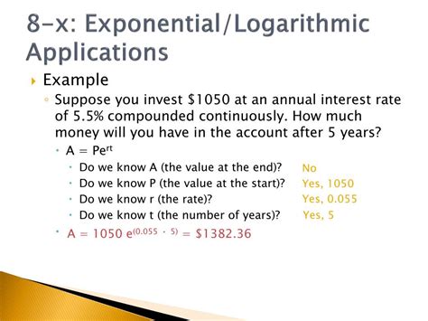 PPT - Chapter 8-x Applications of Exponential and Logarithmic Functions ...