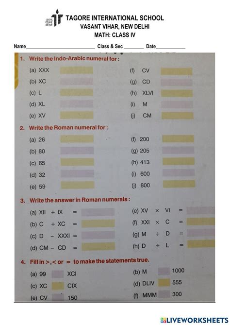 Class 4 Maths Roman Numerals Worksheet に対する画像結果