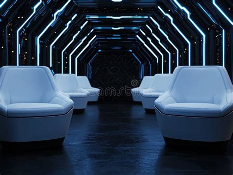 Futuristic Space Shuttle Interior with Blue Lighting Stock Illustration ...