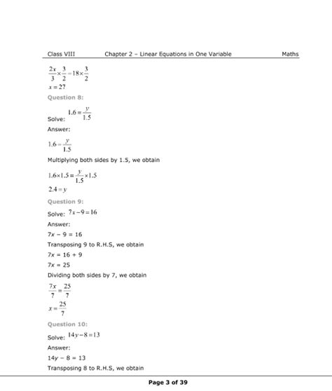 Image result for Chapter 2 Linear Equations Class 8 Worksheet