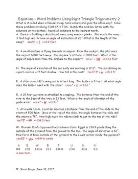 Image result for Geometry Trig Word Problems Worksheet Answers PDF