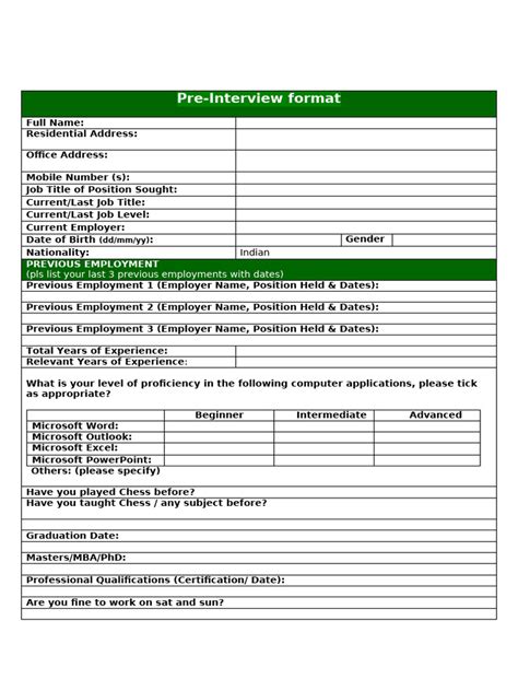 Pre-Interview Form に対する画像結果