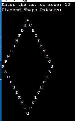 Toradh íomhá ar Alphabet Pattern Programs