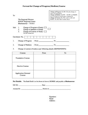 Image result for IGNOU Change of Course Form