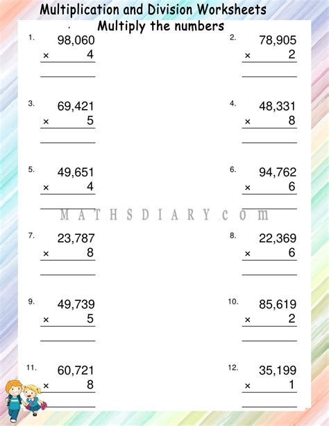 Image result for 5 Digit Multiplication Worksheets
