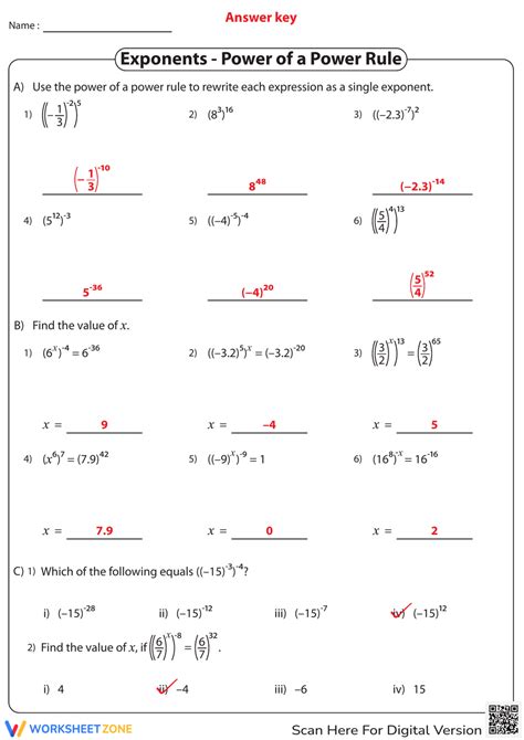 Afbeeldingsresultaten voor Exponent Rules Review Worksheet Answers