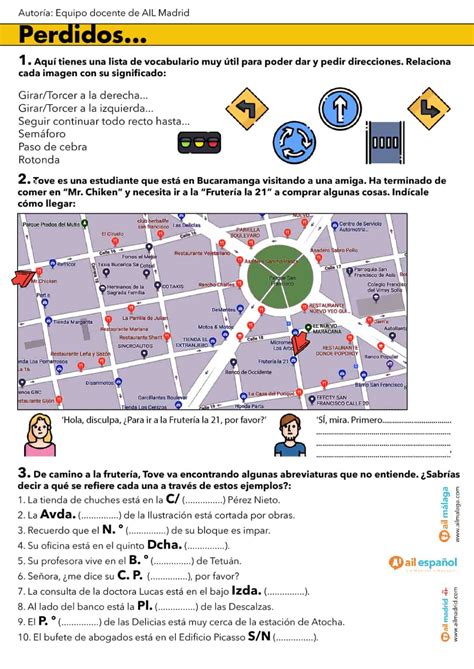 Toradh íomhá ar Giving Directions in Spanish Worksheet