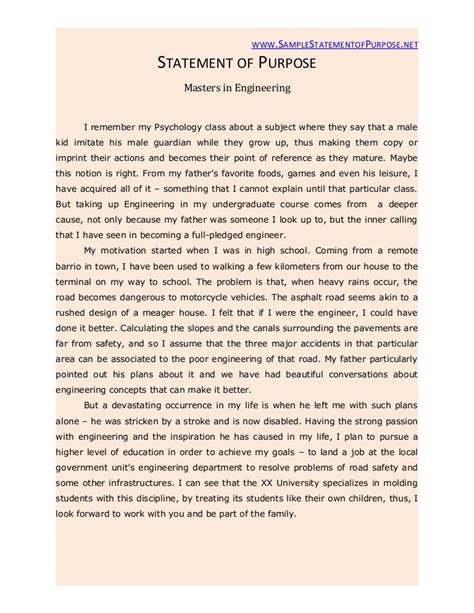 Toradh íomhá ar Statement of Intent Examples for Master