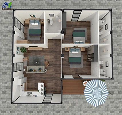 Modern Simple Drawing Layout Design One Story Bungalow Container Sheet Prefab Houses House Galvanized Steel Modern Luxury Villa