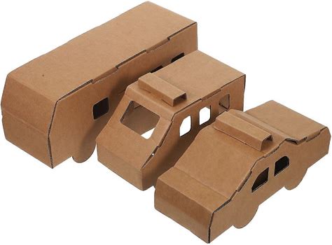 3Pcs Kids Craft Cardboard Vehicle Model - Diy Paper Car Building For Children Unfinished Model Cars For Creative Activities & Party Fun