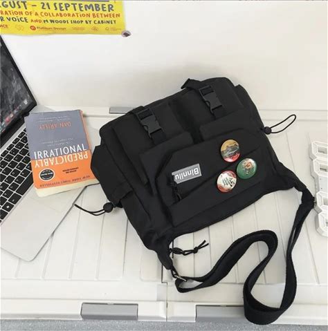 Contrast Color Canvas Bag New Style Literary Fresh Girl Shoulder Messenger Bag College Style College Student Tutorial Bag