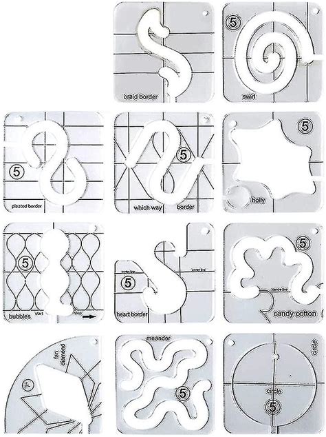 11Pcs Free-Motion Quilting Template Set-Sewing Ruler & Clear Acrylic Ruler & Ironing Ruler For Diy