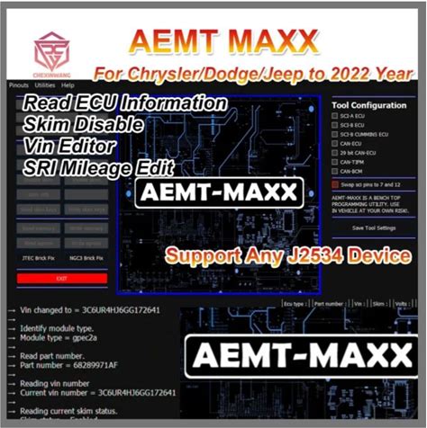 AEMT MAXX VIN Editor Program Pcms Edit Skim Security Use GPEC For Chrysler/Dodge/Jeep Gas Diesel 2022 Support J2534 SRI VIN EDIT